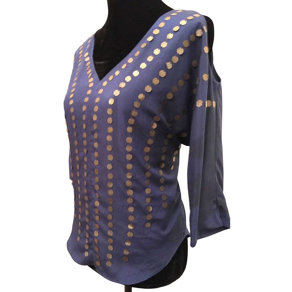 Anthropologie Sparkle & Fade Womens Dolman Top Size Small Blue Cold Shoulder - Picture 5 of 10